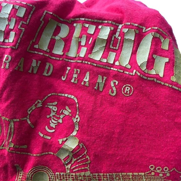 Vintage True Religion Shirt Metallic Buddha Large Pink - Picture 8 of 14